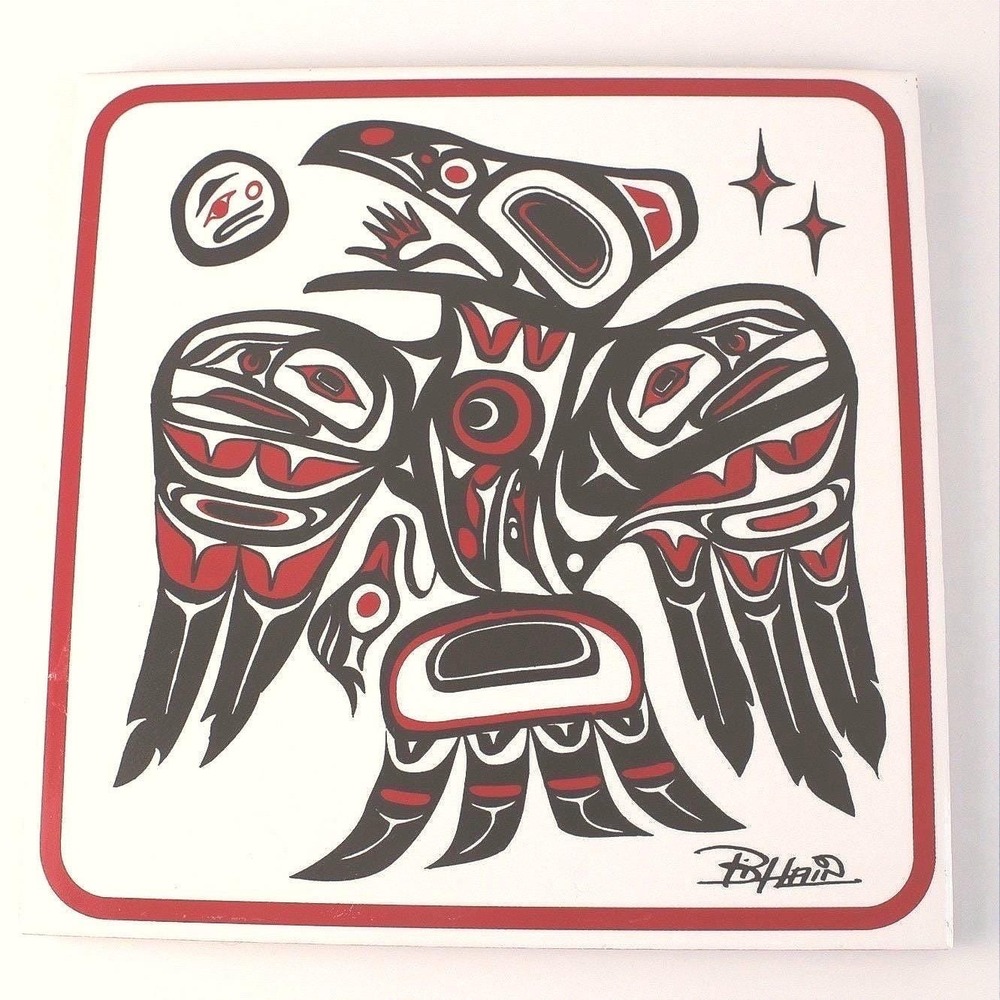 Bill Helin Tsimshian Raven Ceramic Art Tile Cork Backed 6x6 Northwest Coast Art